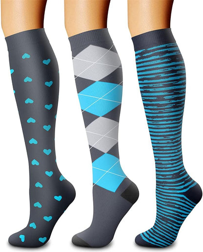 CHARMKING Compression Socks for Women & Men Circulation (3 Pairs) 15-20 mmHg is Best Support for Athletic Running Cycling
