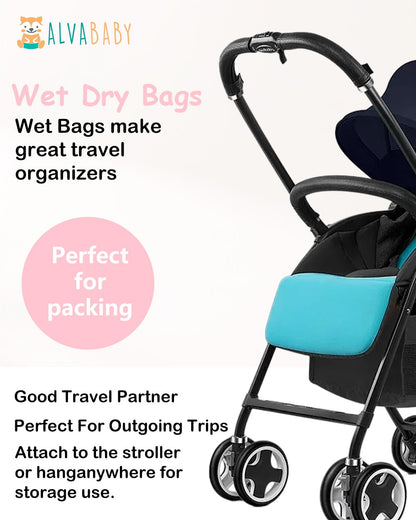 ALVABABY 2pcs Superior Waterproof Wet Dry Bags,Reusable with Two Zippered Pockets, Baby Cloth Diaper Wet Bags,Travel,Beach,Pool,Daycare,Soiled Baby Items,Yoga Gym Bag,Wet bag for Swimsuit