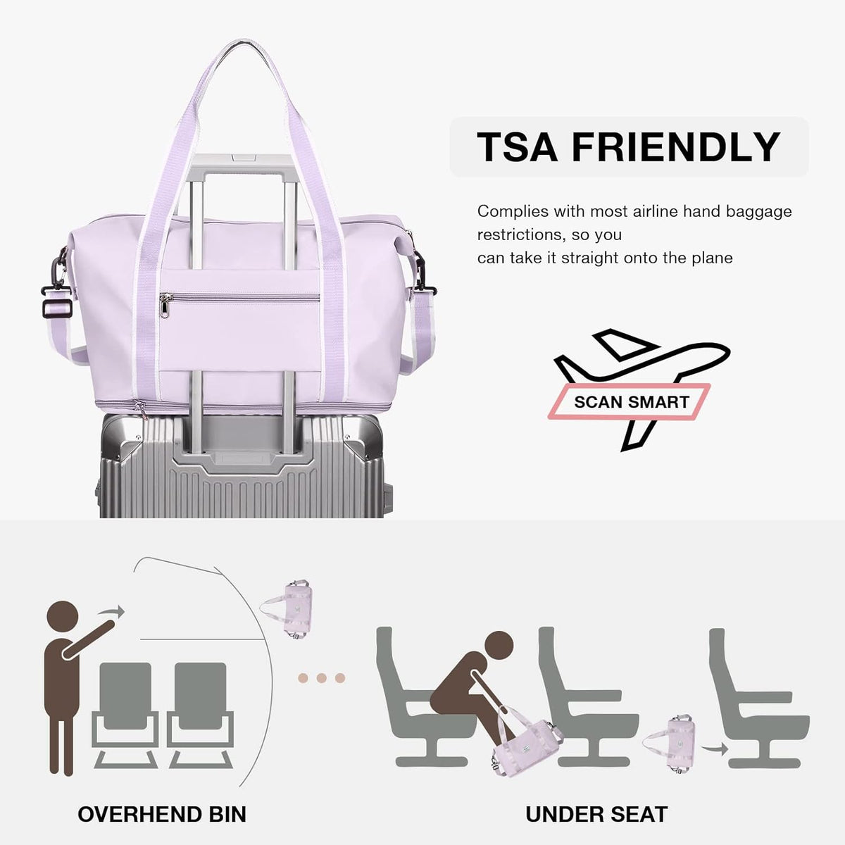 Travel Duffel Bag, Sports Tote Gym Bag, Shoulder Weekender Overnight Bag for Women - Colors A