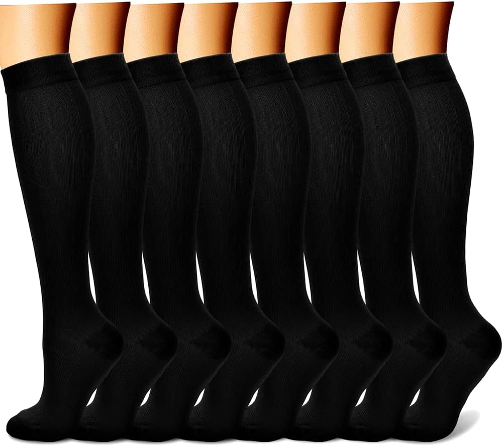 CHARMKING Compression Socks for Women & Men Circulation (8 Pairs) 15-20 mmHg Best Calf Socks Support for Athletic Cycling - Colors B