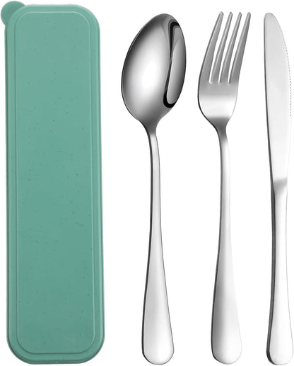 Yinkin 4 Pack Portable Travel Utensils Set with Case Reusable Stainless Steel Silverware Flatware Camping Cutlery Include Fork Spoon Knife for Work School Dishwasher Safe(White, Green, Red, Black)
