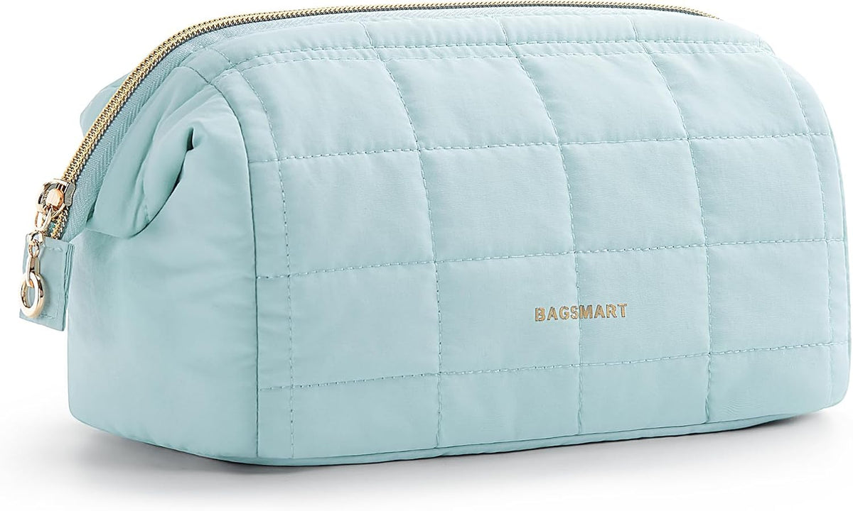 BAGSMART Makeup Bag Travel Toiletry Bag, Puffy Padded Make Up Bags for Women Makeup Organizer Case, Wide-open Pouch Purse Travel Essentials Toiletries Accessories Brushes, Black