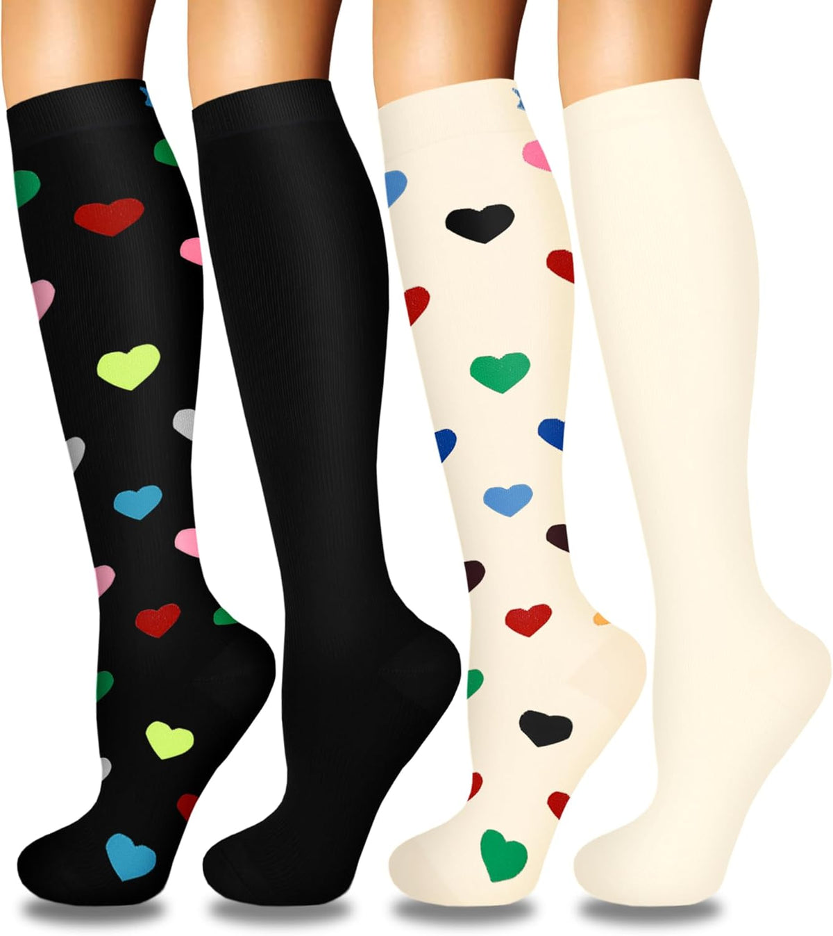 4 Pairs Compression Socks for Women Circulation-Best Support for Nurses,Running,Athletic,Travel