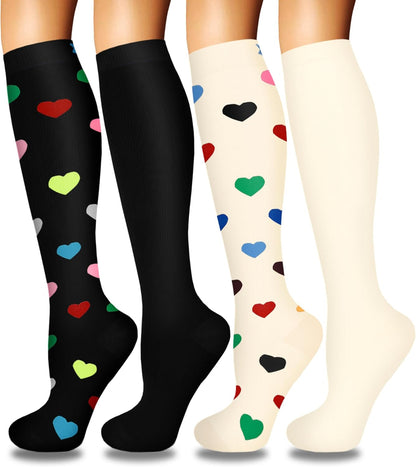 4 Pairs Compression Socks for Women Circulation-Best Support for Nurses,Running,Athletic,Travel