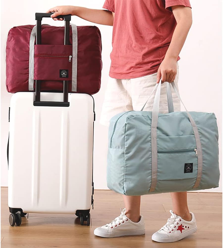 Foldable Travel Duffel Bags 2PCS Tote Carry On Luggage Spirit Airlines Personal Item Sports Gym Weekender Overnight Bags for Women and Men (Red+Blue)