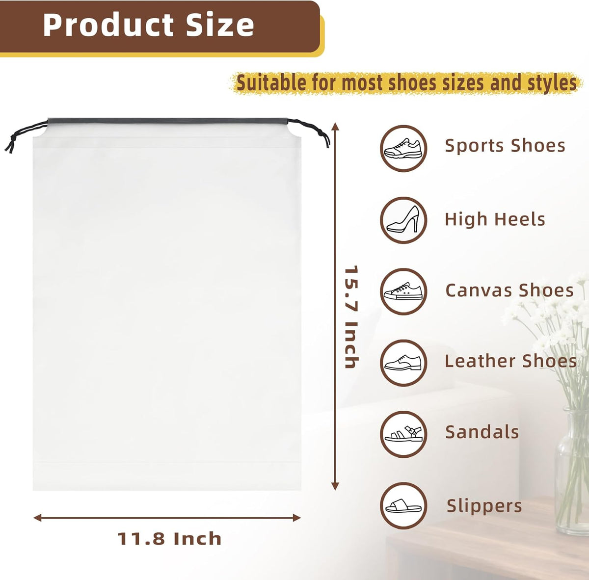 Clear Shoe Bags for Travel, 11.8" x 15.7" Travel Shoe Bags for Storage and Packing, Waterproof Drawstring Shoe Bag for Traveling, Travel Essentials for Women and Men