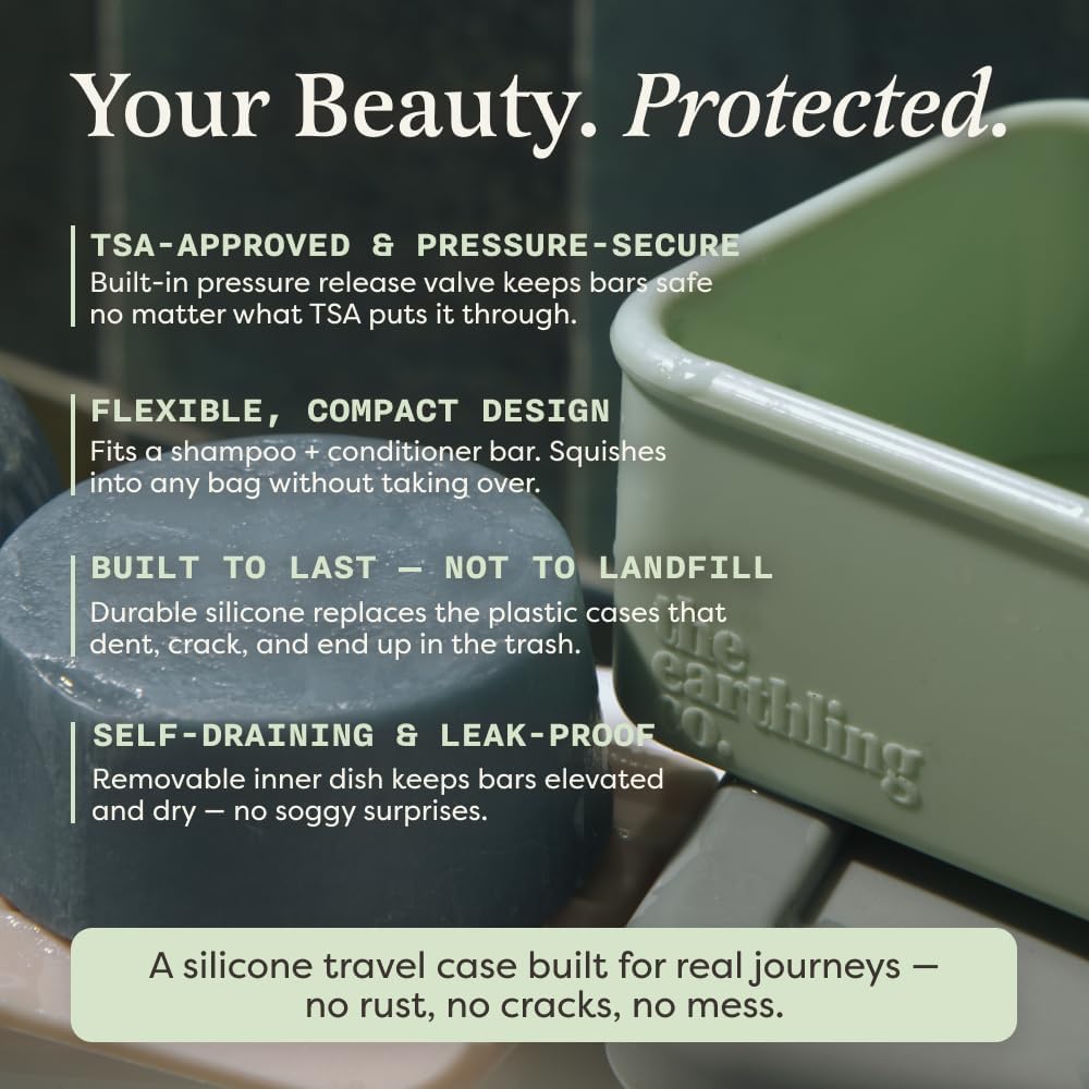 The Earthling Co. Leakproof Soap Case for Travel - Compact Portable Silicone Container with Removable Soap Dish for Drainage, Lightweight Shampoo and Conditioner Bar Holder for Shower Toiletries