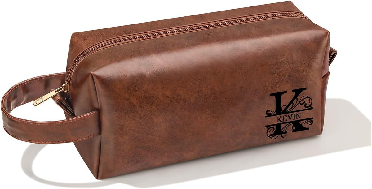 Mens Toiletry Travel Bag Initial M, Personalized Leather Toiletry Bag for Men, Anniversary Christmas Valentines Fathers Day Birthday Gifts for Husband Dad Grandpa Brother - Colors A