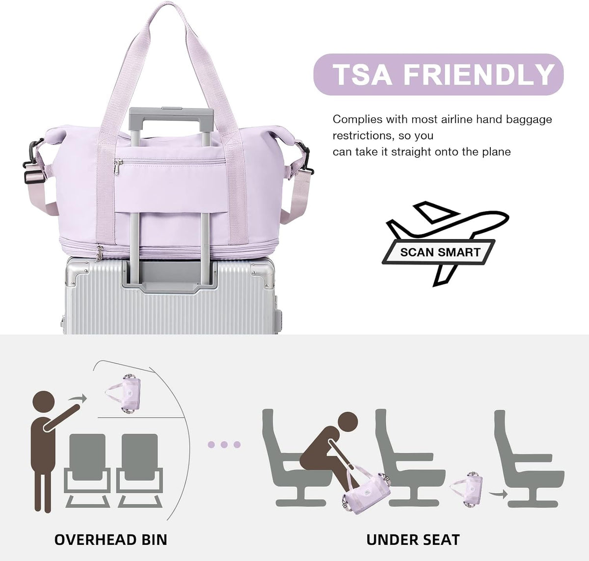 Travel Duffel Bag, Sports Tote Gym Bag, Shoulder Weekender Overnight Bag for Women - Colors A