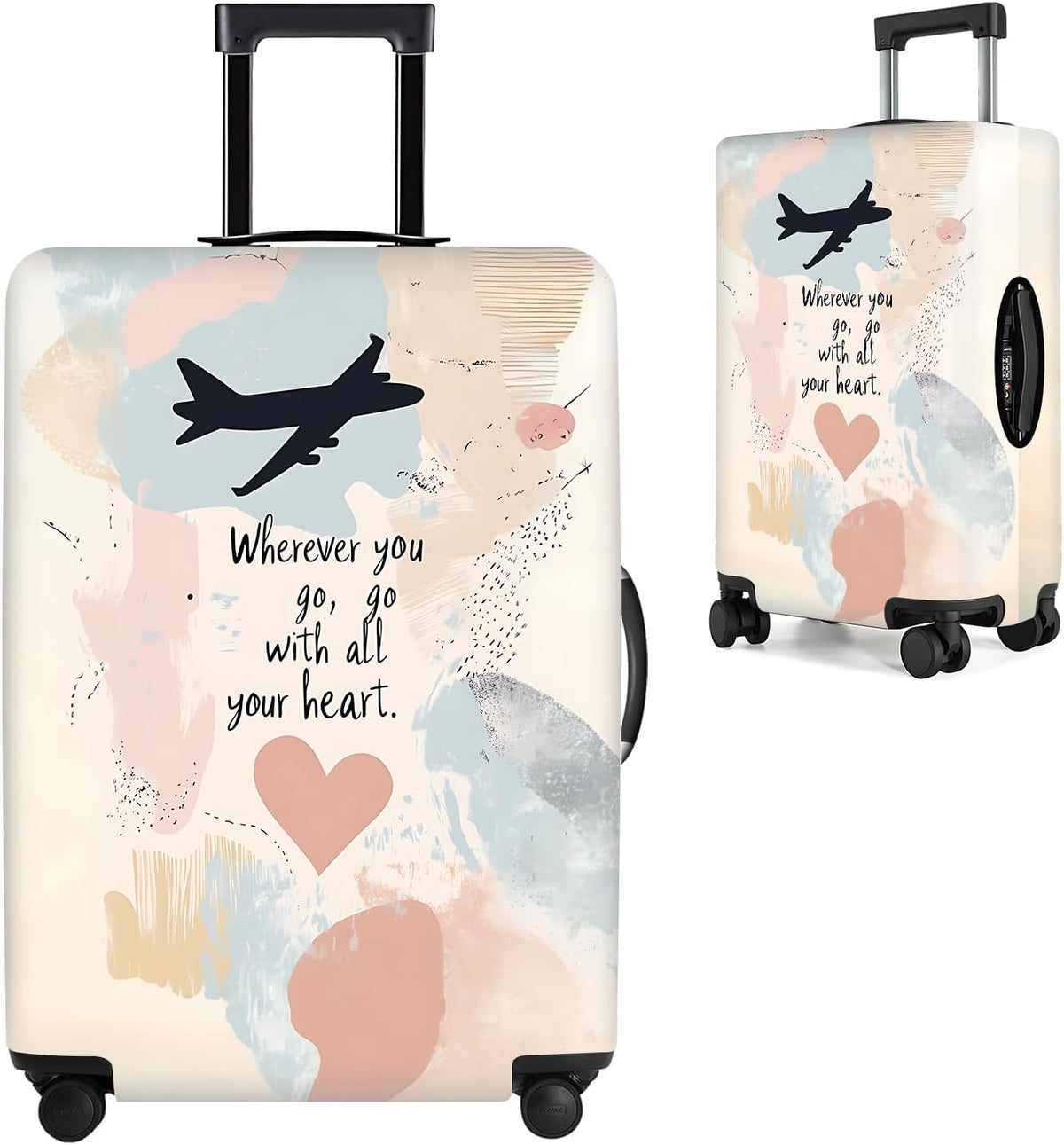 All Over Daisy Print Luggage Cover – Blue Suitcase Protector with White Floral Pattern, Washable Stretch Travel Case for 32-34 Inch Luggage,XL