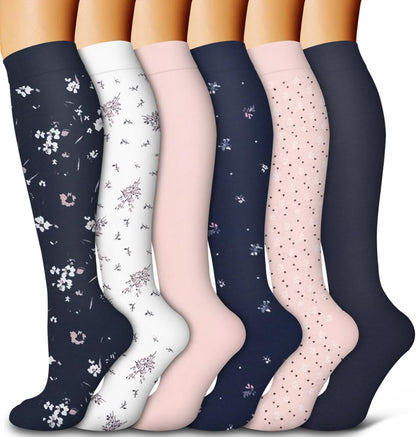 6 Pack Copper Compression Socks for Women and Men Circulation-Best Support for Medical,Running,Nursing,Athletic - Colors B