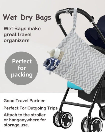 ALVA ALVABABY 3pcs Baby Cloth Diaper Wet/Dry Bags|Waterproof Reusable with Two Pockets|Travel, Beach, Pool, Daycare, Soiled Baby Items,Yoga,Gym Bag for Swimsuits or Wet Clothes 3L-ZM09 - Colors A