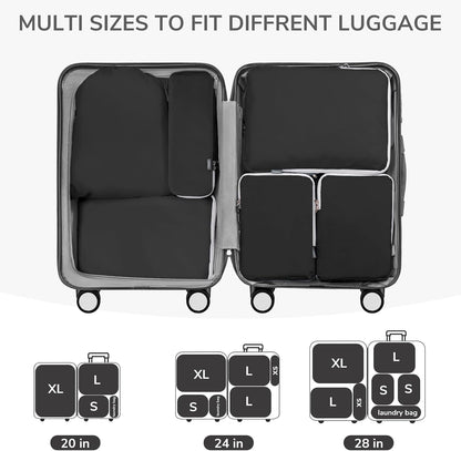 CherryNow Compression Packing Cubes, 7 Set Packing Cubes Compression, Travel Essentials, Travel Organizer for Shoes, Clothing, Grey