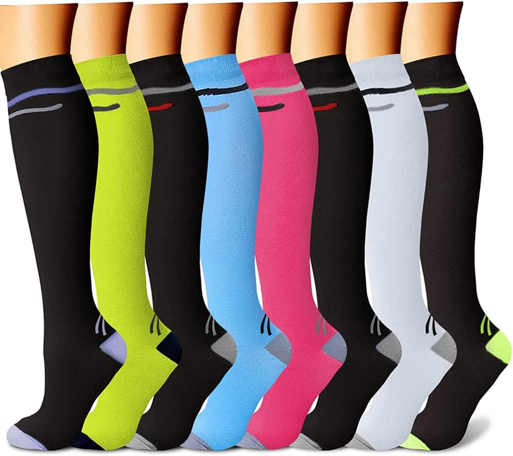 CHARMKING Compression Socks for Women & Men Circulation (8 Pairs) 15-20 mmHg Best Calf Socks Support for Athletic Cycling - Colors A