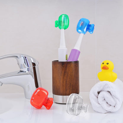 Hxezoc 4 Pack Travel Toothbrush Head Covers Toothbrush Protector Cap Brush Pod Case Protective Portable Plastic Clip for Household Travel, Camping, Bathroom, School, Business