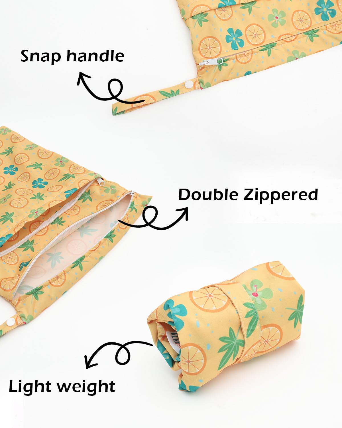 ALVA ALVABABY 3pcs Baby Cloth Diaper Wet/Dry Bags|Waterproof Reusable with Two Pockets|Travel, Beach, Pool, Daycare, Soiled Baby Items,Yoga,Gym Bag for Swimsuits or Wet Clothes 3L-ZM09 - Colors B