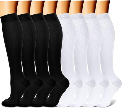 CHARMKING Compression Socks for Women & Men Circulation (8 Pairs) 15-20 mmHg Best Calf Socks Support for Athletic Cycling - Colors A