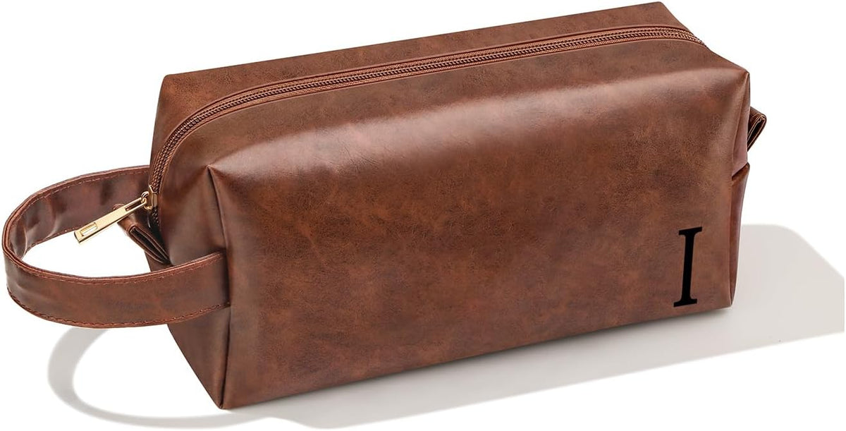 Mens Toiletry Travel Bag Initial M, Personalized Leather Toiletry Bag for Men, Anniversary Christmas Valentines Fathers Day Birthday Gifts for Husband Dad Grandpa Brother - Colors B
