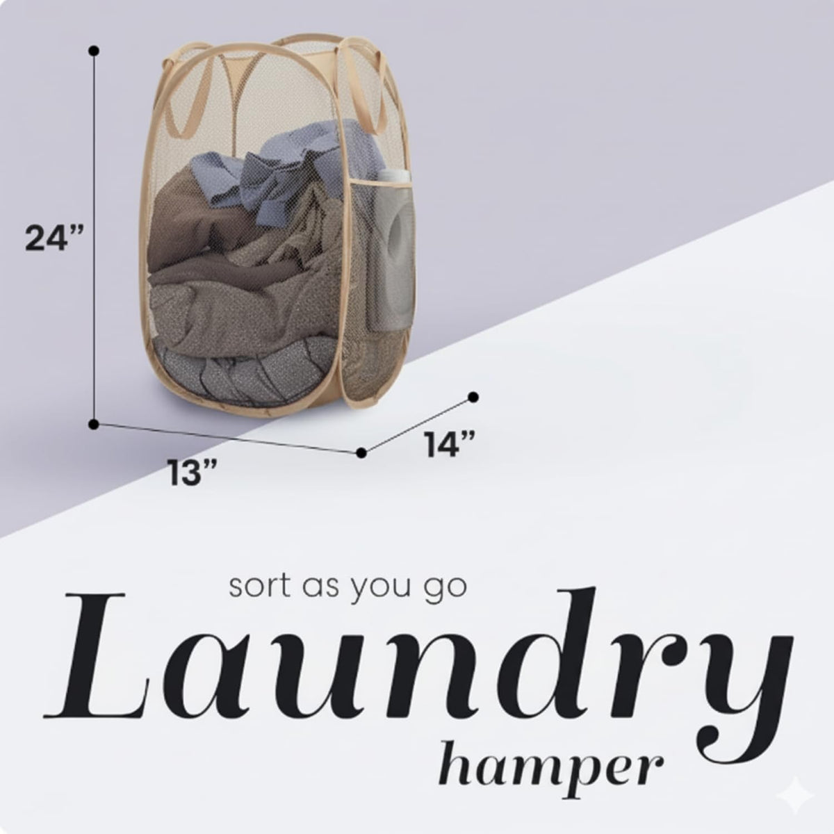 Handy Laundry Collapsible Mesh Pop Up Hamper with Wide Opening and Side Pocket - Breathable, Sturdy, Foldable, and Space-Saving Design for Clothes and Storage (Black)