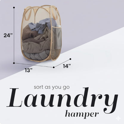 Handy Laundry Collapsible Mesh Pop Up Hamper with Wide Opening and Side Pocket - Breathable, Sturdy, Foldable, and Space-Saving Design for Clothes and Storage (Black)