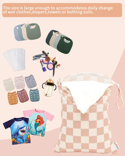 ALVA ALVABABY 3pcs Baby Cloth Diaper Wet/Dry Bags|Waterproof Reusable with Two Pockets|Travel, Beach, Pool, Daycare, Soiled Baby Items,Yoga,Gym Bag for Swimsuits or Wet Clothes 3L-ZM09 - Colors A