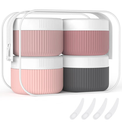 ME.FAN Travel Containers for Toiletries, TSA Approved 1.5 oz Silicone Cream Jars, Leak-proof Journey Containers, Trip Accessories with Lid for Cosmetic Face Hand 4 Pack White Lid - Morandi