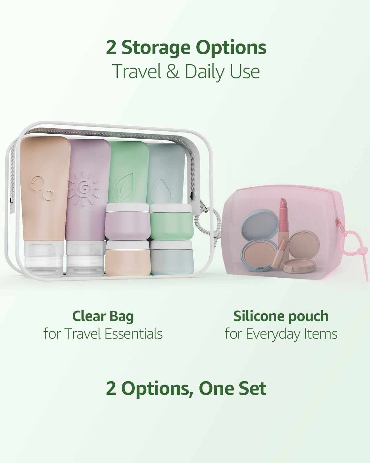 16-Piece Silicone Travel Bottles Set – TSA Approved Leakproof Toiletry Kit with Flat Easy-Squeeze Bottles, Pump & Spray, Waterproof Bag