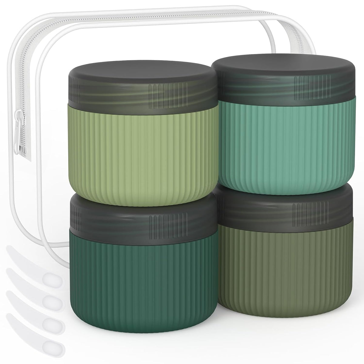 ME.FAN Travel Containers for Toiletries, TSA Approved 1.5 oz Silicone Cream Jars, Leak-proof Journey Containers, Trip Accessories with Lid for Cosmetic Face Hand 4 Pack White Lid - Morandi