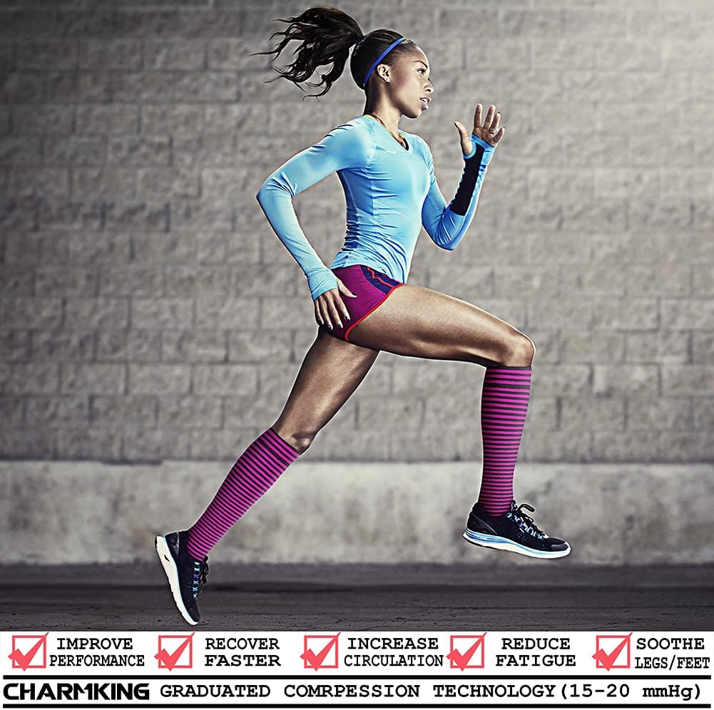 CHARMKING Compression Socks for Women & Men Circulation (8 Pairs) 15-20 mmHg Best Calf Socks Support for Athletic Cycling - Colors A