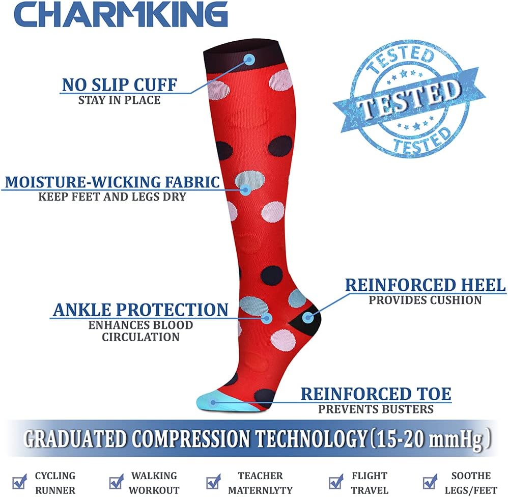 CHARMKING Compression Socks for Women & Men Circulation (8 Pairs) 15-20 mmHg Best Calf Socks Support for Athletic Cycling - Colors A