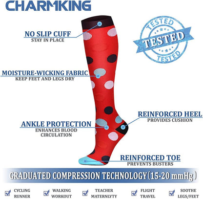 CHARMKING Compression Socks for Women & Men Circulation (8 Pairs) 15-20 mmHg Best Calf Socks Support for Athletic Cycling - Colors A