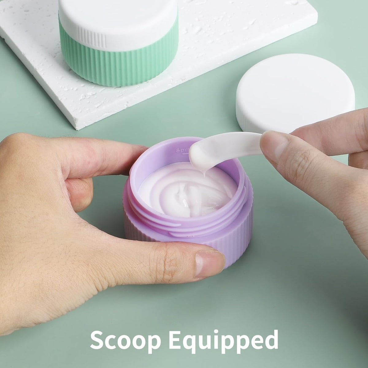 ME.FAN Travel Containers for Toiletries, TSA Approved 1.5 oz Silicone Cream Jars, Leak-proof Journey Containers, Trip Accessories with Lid for Cosmetic Face Hand 4 Pack White Lid - Morandi
