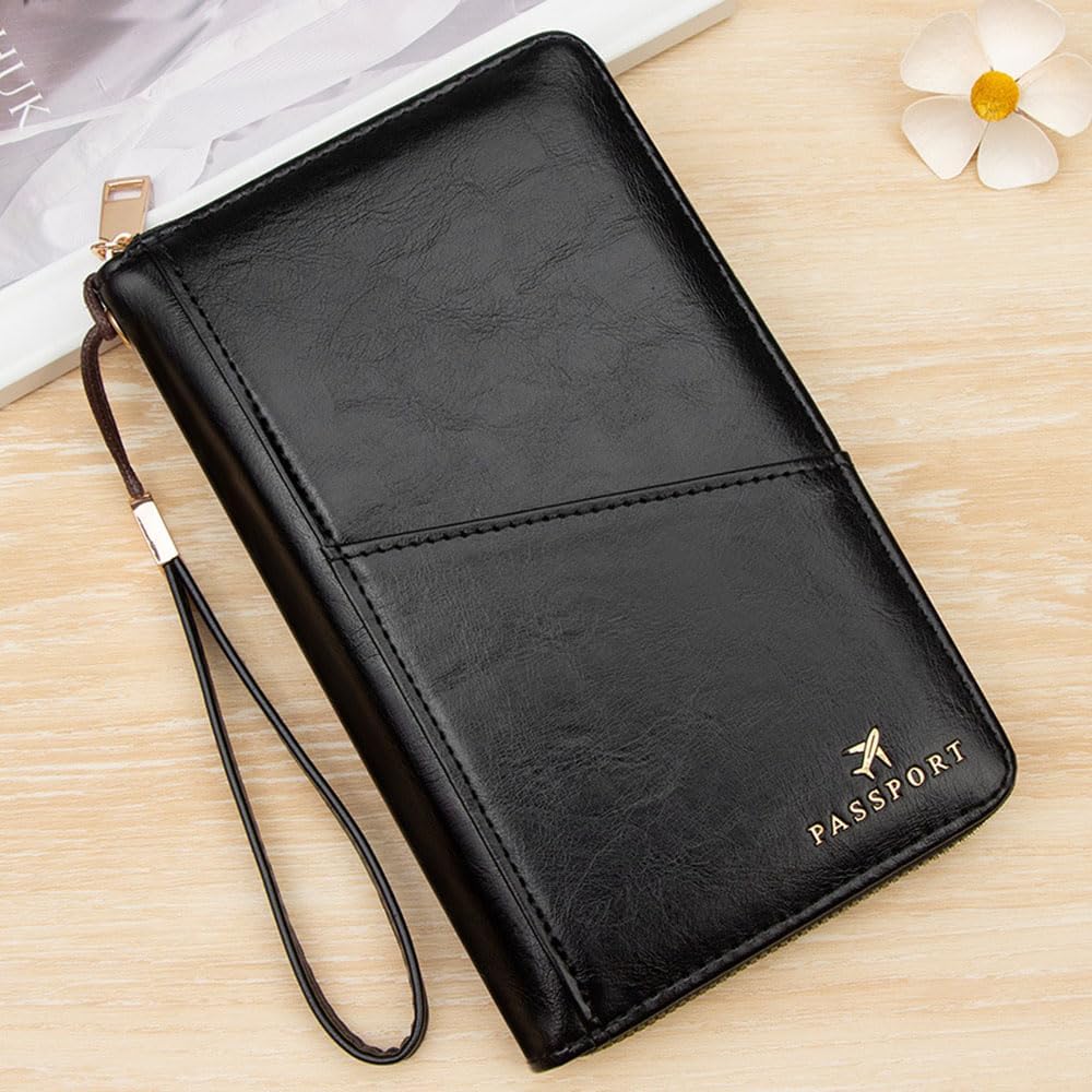 Family Passport Holder for Travel Women and Men RFID Passport Holder with Zipper Passport Case Passport cover Passport Wallet Travel Essentials and Accessories(Family,Pink)