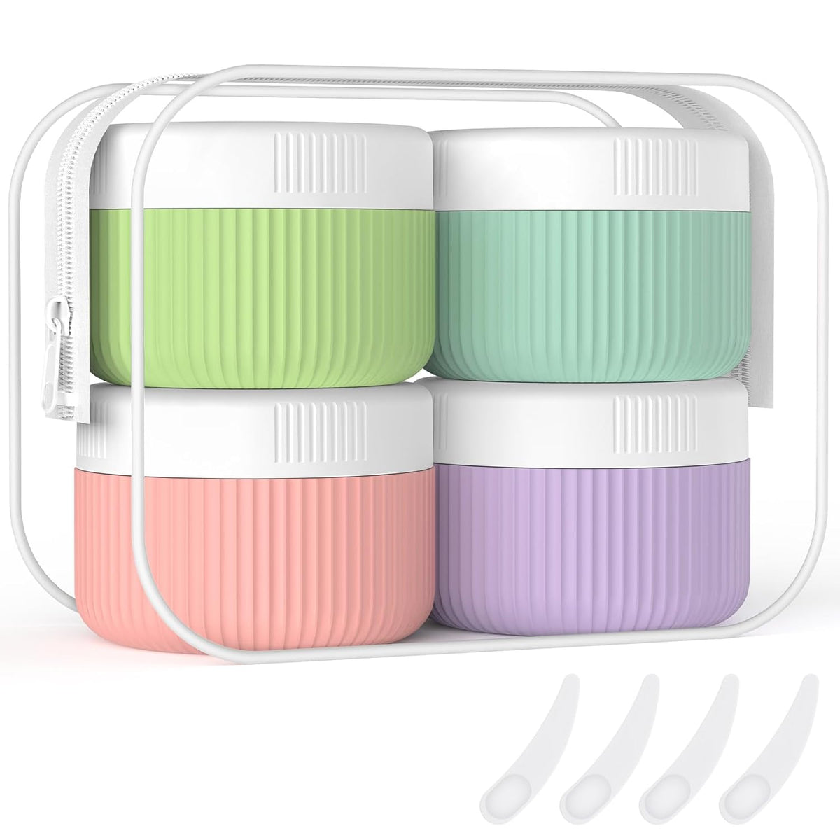 ME.FAN Travel Containers for Toiletries, TSA Approved 1.5 oz Silicone Cream Jars, Leak-proof Journey Containers, Trip Accessories with Lid for Cosmetic Face Hand 4 Pack White Lid - Morandi