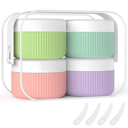 ME.FAN Travel Containers for Toiletries, TSA Approved 1.5 oz Silicone Cream Jars, Leak-proof Journey Containers, Trip Accessories with Lid for Cosmetic Face Hand 4 Pack White Lid - Morandi
