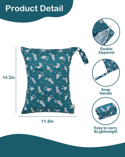 ALVA ALVABABY 2pcs Cloth Diaper Wet Dry Bags Waterproof Reusable with Two Zippered Pockets Travel Beach Pool Daycare Soiled Baby Items Yoga Gym Bag for Swimsuits or Wet Clothes L2629