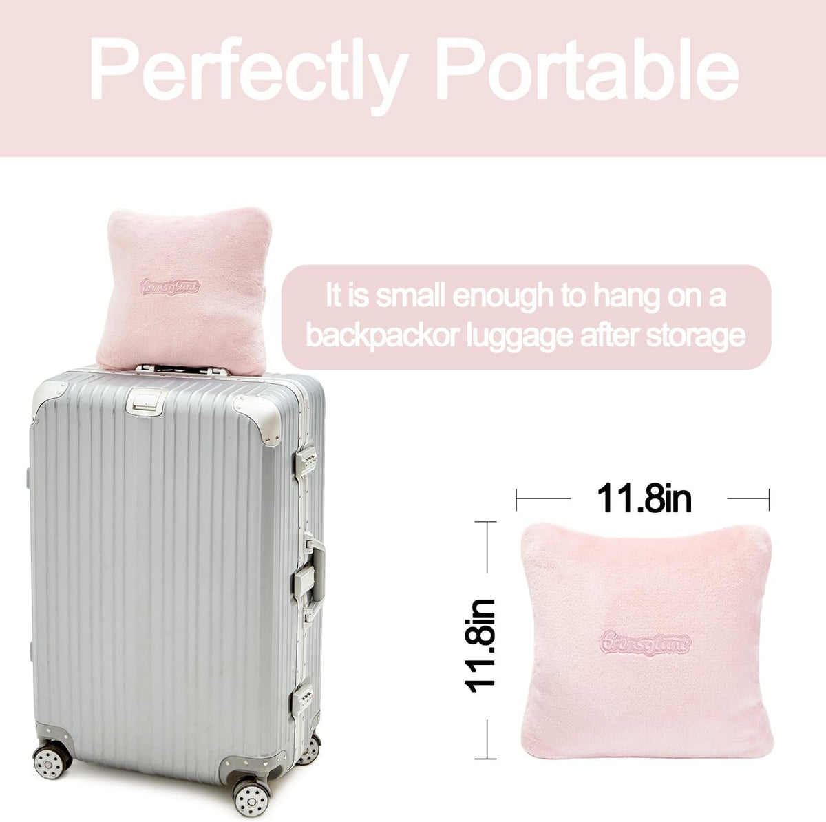 Travel Blanket Pillow, Premium 2 in 1 Flannel Airplane Blanket Compact for Travel,Office, Home,Travel Essentials Accessories for Plane and Car,Compact Office Blanket (Pink)