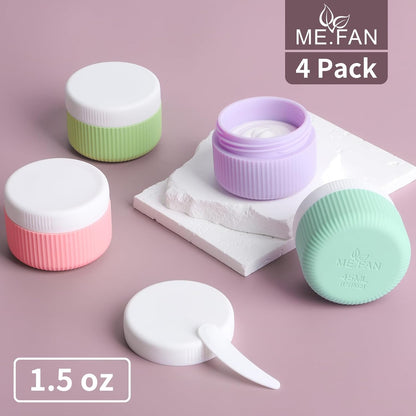 ME.FAN Travel Containers for Toiletries, TSA Approved 1.5 oz Silicone Cream Jars, Leak-proof Journey Containers, Trip Accessories with Lid for Cosmetic Face Hand 4 Pack White Lid - Morandi