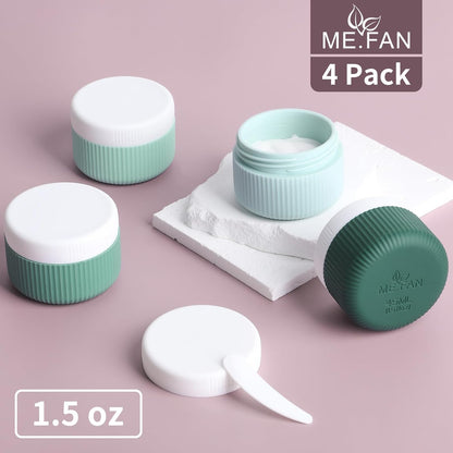 ME.FAN Travel Containers for Toiletries, TSA Approved 1.5 oz Silicone Cream Jars, Leak-proof Journey Containers, Trip Accessories with Lid for Cosmetic Face Hand 4 Pack White Lid - Morandi