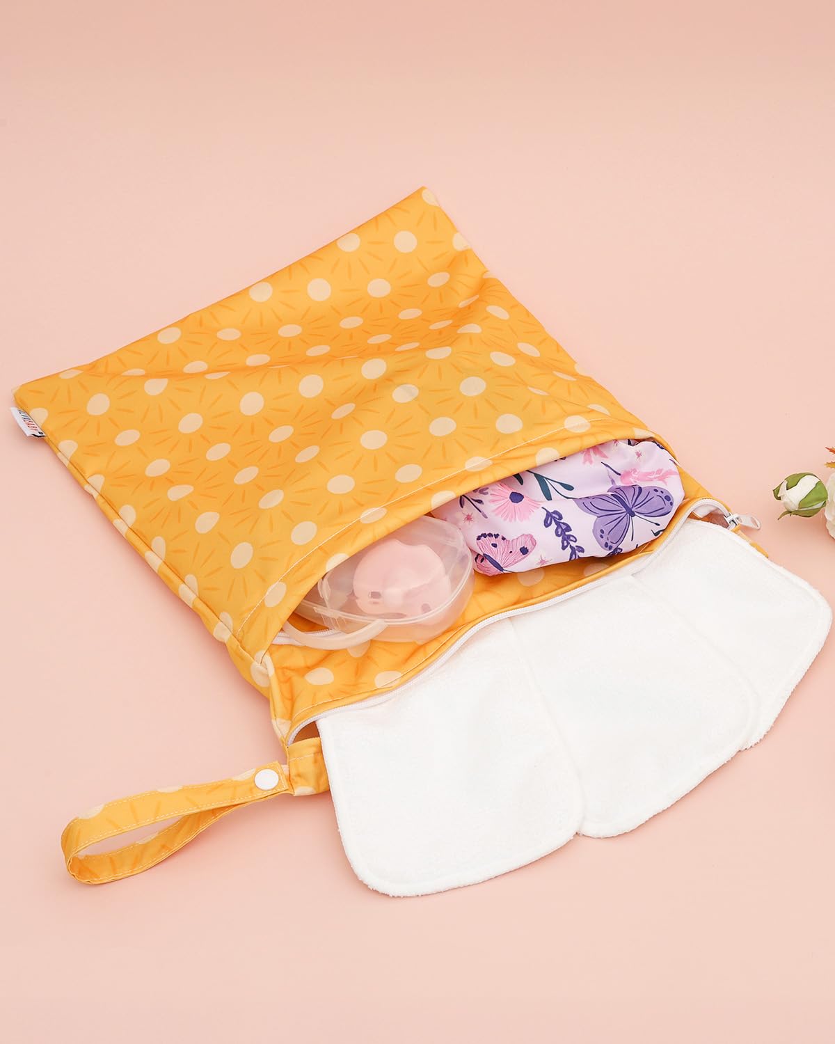ALVA ALVABABY 3pcs Baby Cloth Diaper Wet/Dry Bags|Waterproof Reusable with Two Pockets|Travel, Beach, Pool, Daycare, Soiled Baby Items,Yoga,Gym Bag for Swimsuits or Wet Clothes 3L-ZM09 - Colors B