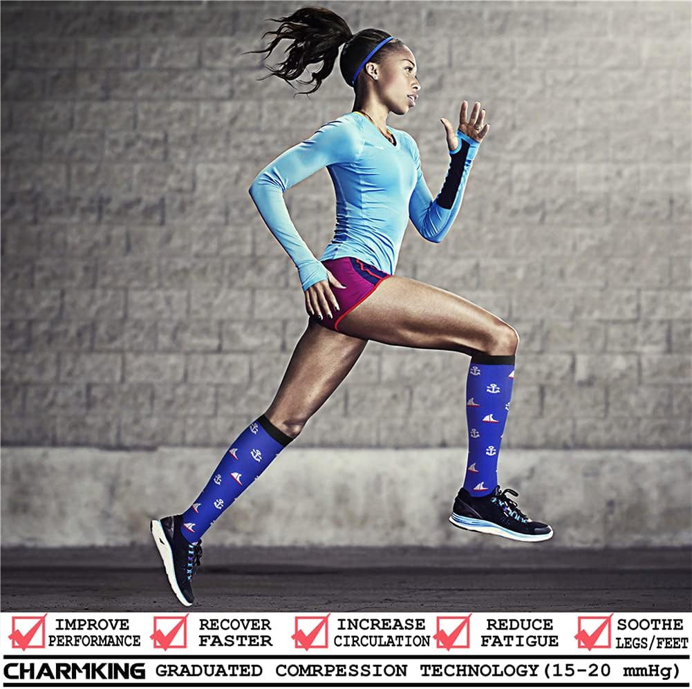 CHARMKING Compression Socks for Women & Men Circulation (8 Pairs) 15-20 mmHg Best Calf Socks Support for Athletic Cycling - Colors A