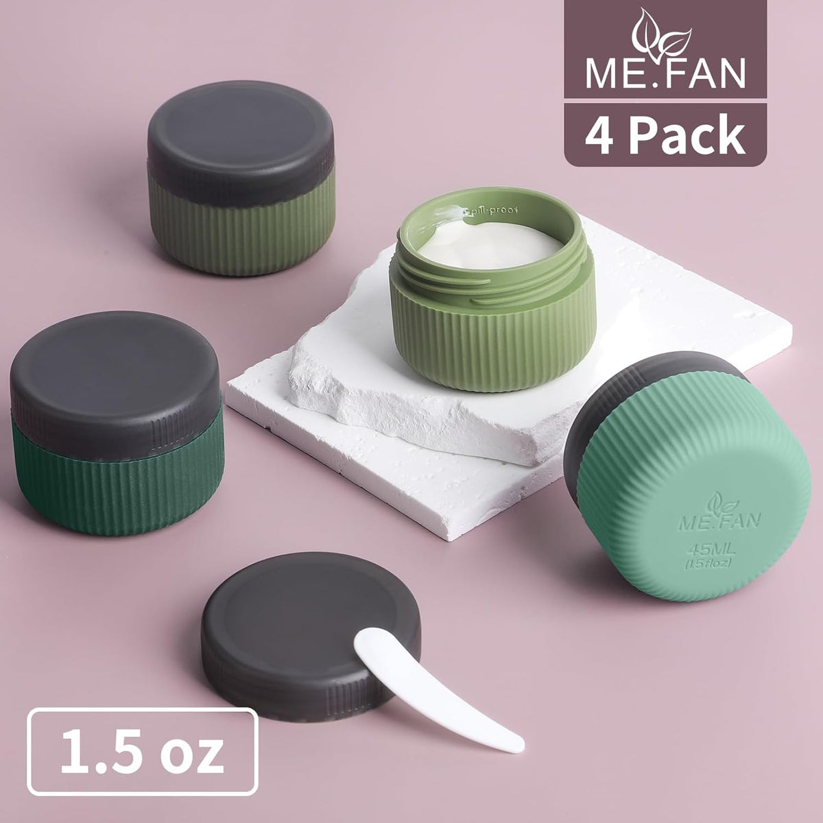 ME.FAN Travel Containers for Toiletries, TSA Approved 1.5 oz Silicone Cream Jars, Leak-proof Journey Containers, Trip Accessories with Lid for Cosmetic Face Hand 4 Pack White Lid - Morandi
