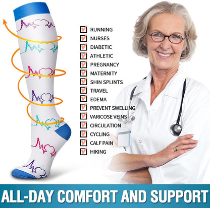 6 Pack Copper Compression Socks for Women and Men Circulation-Best Support for Medical,Running,Nursing,Athletic - Colors B