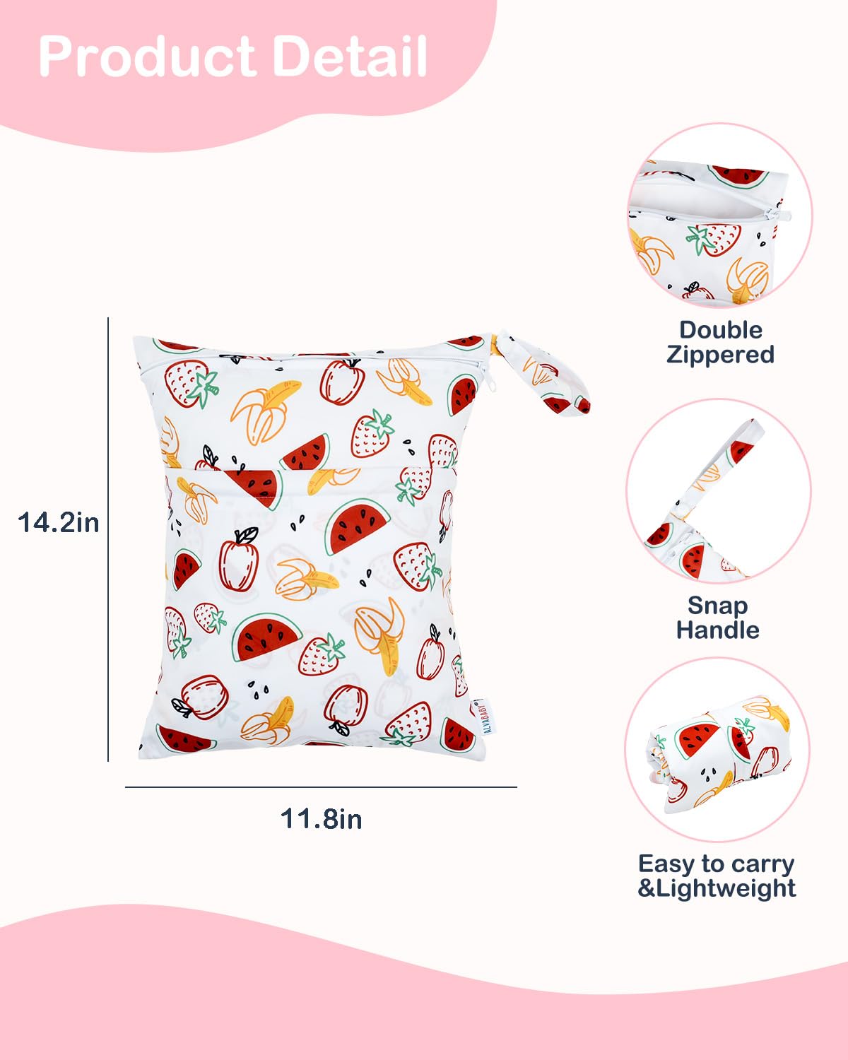ALVABABY 2pcs Superior Waterproof Wet Dry Bags,Reusable with Two Zippered Pockets, Baby Cloth Diaper Wet Bags,Travel,Beach,Pool,Daycare,Soiled Baby Items,Yoga Gym Bag,Wet bag for Swimsuit