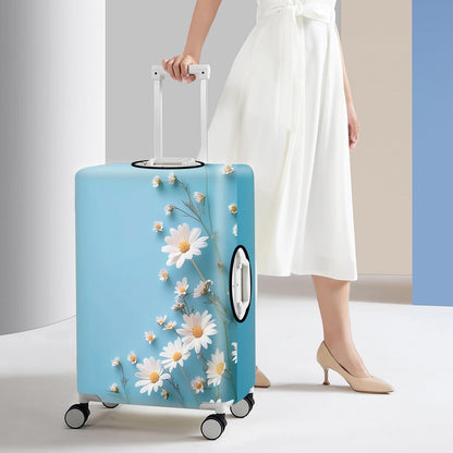 All Over Daisy Print Luggage Cover – Blue Suitcase Protector with White Floral Pattern, Washable Stretch Travel Case for 32-34 Inch Luggage,XL