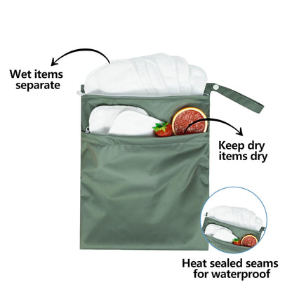 ALVABABY 2pcs Superior Waterproof Wet Dry Bags,Reusable with Two Zippered Pockets, Baby Cloth Diaper Wet Bags,Travel,Beach,Pool,Daycare,Soiled Baby Items,Yoga Gym Bag,Wet bag for Swimsuit