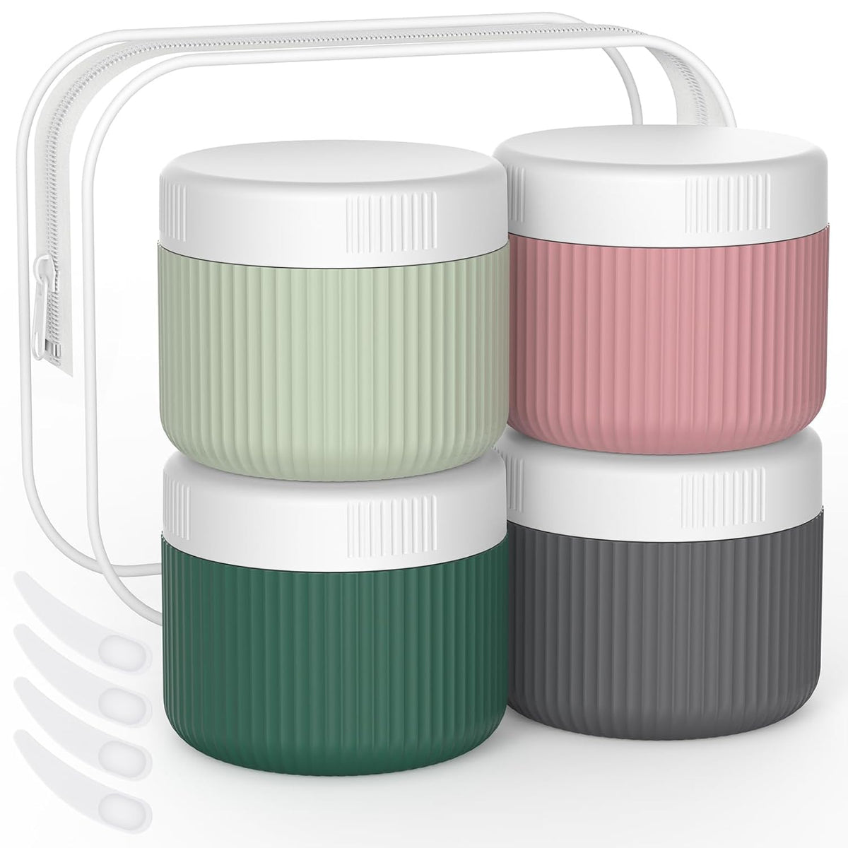 ME.FAN Travel Containers for Toiletries, TSA Approved 1.5 oz Silicone Cream Jars, Leak-proof Journey Containers, Trip Accessories with Lid for Cosmetic Face Hand 4 Pack White Lid - Morandi