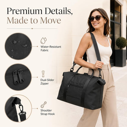 Travel Duffle Bag, Weekender Travel Bag Men Small Gym Bag for Women, Hospital Bag for Labor and Delivery, Overnight Bag Luggage Bag with Trolley Sleeve, Airplane Travel Essentials for Flying(Black)
