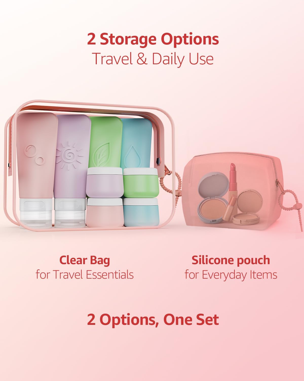 16-Piece Silicone Travel Bottles Set – TSA Approved Leakproof Toiletry Kit with Flat Easy-Squeeze Bottles, Pump & Spray, Waterproof Bag