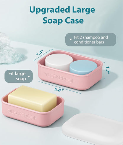Quatish Compact Leakproof Travel Soap Case, Silicone Soap Box with Draining Layer, Enhanced Soap Container, Suitable for Camping, Gym, Bathroom, Outdoor Essentials, Green